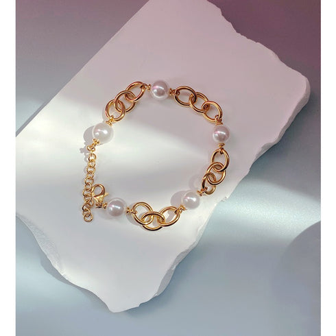 9-10mm Freshwater Pearl Chunky Gold Chain Bracelet